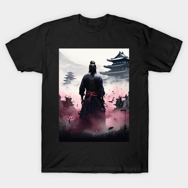 A samurai near a Japanese castle T-Shirt by Maxprint